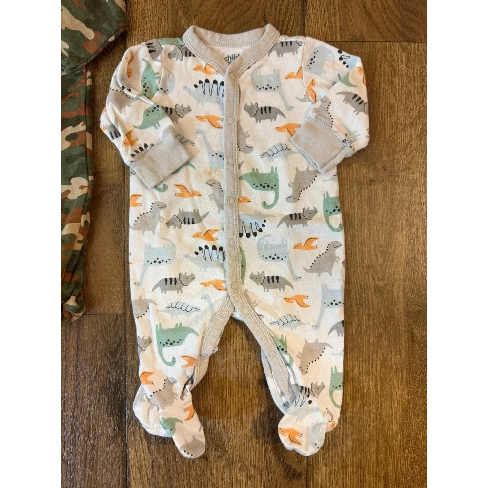 Baby Boy 0/3 Months Footed Sleepers Clothes Camo Dinosaur Outfits Rompers Bundle